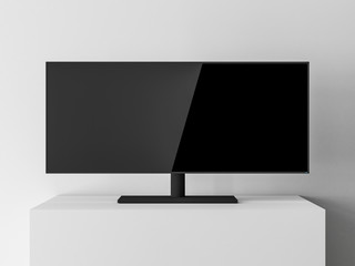 Ultra wide Monitor Mockup with blank screen on white table