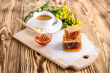 honey comb and honey stick for herbal tea