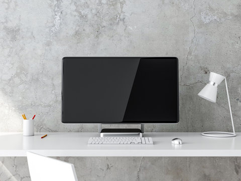 Modern Desktop Computer Mockup on white table
