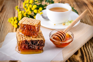 honey comb and honey stick for herbal tea