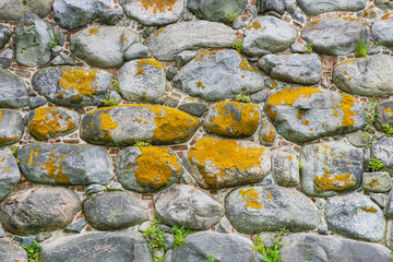 Medieval fortress- brick stone wall. Outdoor architecture- vintage rock