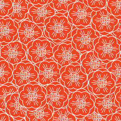 Fototapeta premium Vector White Flowers on Red Seamless Repeat Pattern