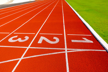 Running track at the stadium, color is orange brick,High resolution