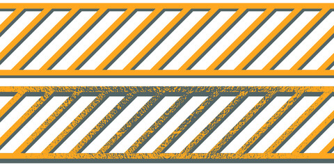 Orange warning tape, grunge blots texture. Seamless pattern.Brush pattern.Vector illustration.