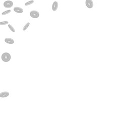 Chinese yuan coins falling. Scattered black and wh