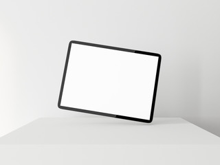 Digital Tablet Mockup above white cube horizontally