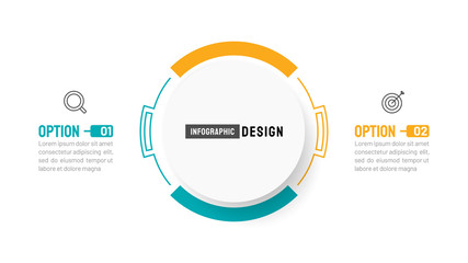 Two step infographic process chart with marketing icons. Vector illustration. Can be used for diagram, report, presentation, web design.