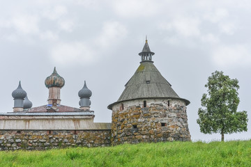 Medieval fortress- brick stone wall. Outdoor architecture- vintage rock