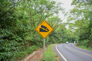 Steep Hill Descent, Traffic sign from Thailand country