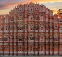 Scenic sunset view to Hawa Mahal in Jaipur, India