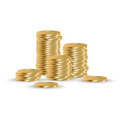 Golden coins stack. Realistic coin money pile. 3D gold cash vector illustration isolated on white background.