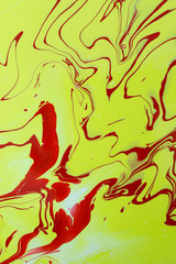 Abstract blurred yellow background with red acrylic fill. Cropped shot, vertical, closeup, horizontal. Design concept