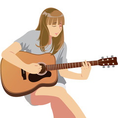 cute musician playing guitar. Vector illustration
