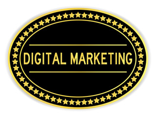 Gold oval label sticker with word digital marketing on white background