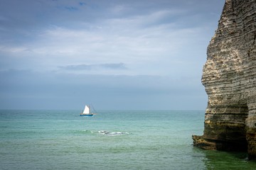 sailing boat in the sea, Cliffs of Etretat 