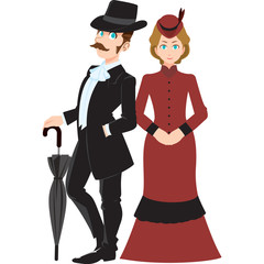 English man and woman in the traditional clothing isolated on white background. Vector Illustration