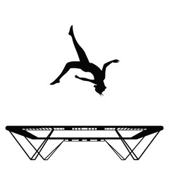 Silhouette of a sportswoman jumping on a trampoline