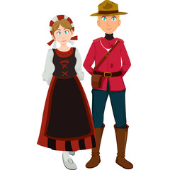 Canadian man and woman in the traditional clothing isolated on white background. Vector Illustration