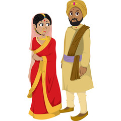 indian man and woman in the traditional clothing isolated on white background. Vector Illustration
