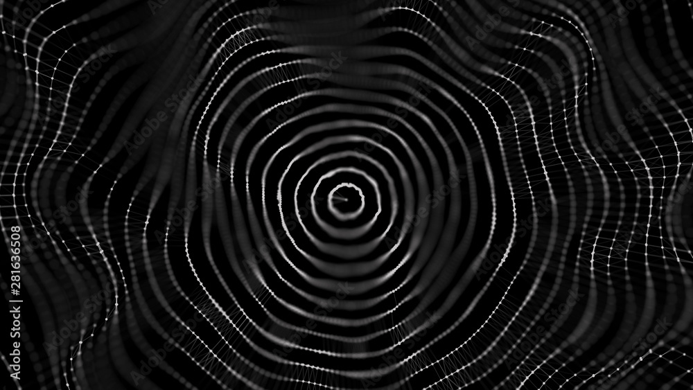 Fototapete Abstract background with spider web. Dynamic wave of particles. Big data. 3d rendering.