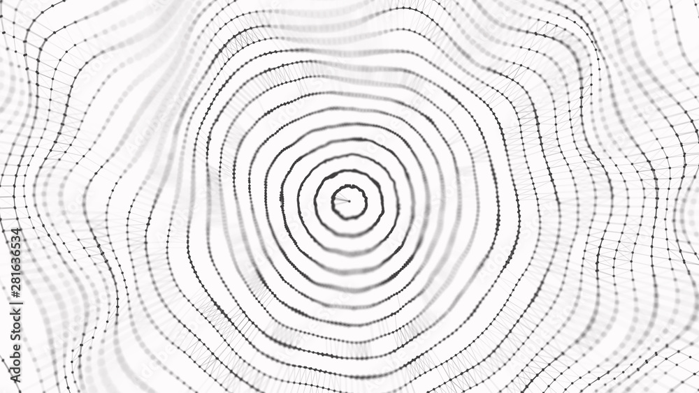 Poster Abstract background with spider web. Dynamic wave of particles. Big data. 3d rendering.