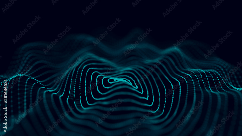 Poster Abstract background with spider web. Dynamic wave of particles. Big data. 3d rendering.