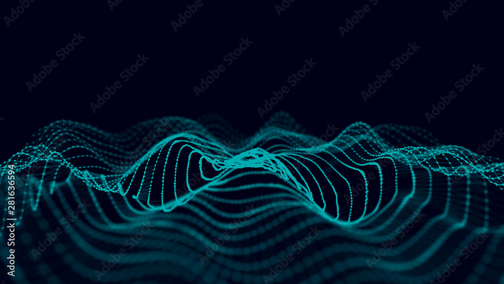 Poster Abstract background with spider web. Dynamic wave of particles. Big data. 3d rendering.