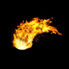 fireball realistic fire, isolated on black background