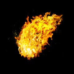 fireball realistic fire, isolated on black background - obrazy, fototapety, plakaty