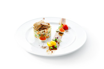 Olivier Salad or Russian Salad with Roasted Quai