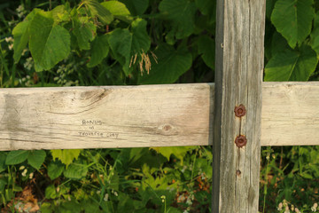 sign on wooden fence