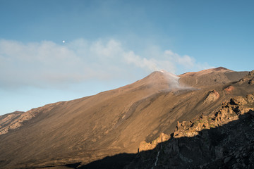 Fototapeta na wymiar The last Etna eruption at dawn, incredible natural phenomenon