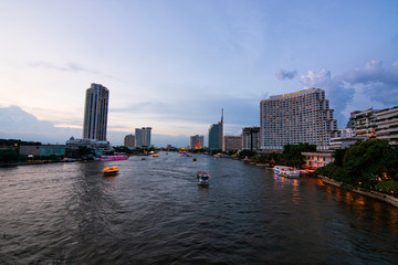 Fototapeta premium Chao Phraya River view in the evening on July 16,2015 in Bangkok,Thailand.