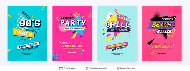 Set of summer season ad posters in pop-art style. - obrazy, fototapety, plakaty