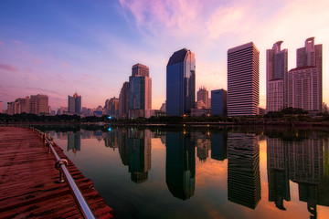 Fototapeta premium Benjakitti Park at night in Bangkok,Thailand.