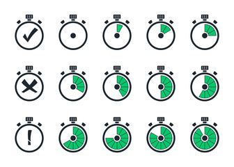 Set of simple timers. Template digital clock, timer symbols. Stopwatch icons set in flat style. Countdown