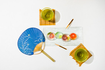 夏のゼリー　Japanese style jelly with goldfish design