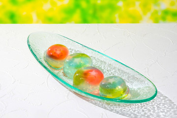 夏のゼリー　Japanese style jelly with goldfish design