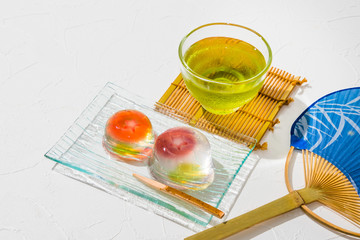 夏のゼリー　Japanese style jelly with goldfish design