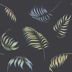 Fototapeta na wymiar Seamless pattern with flying palm leaves. Vector print.
