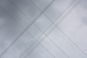 Looking up at the sky to see the power wire cross network