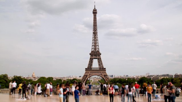 Eiffel Tower seen from Trocadero with public