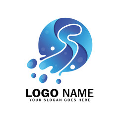 Letter S bubble logo template, S logo is melting, liquid S