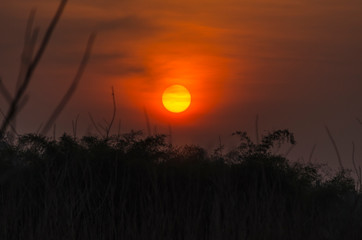 Beautiful silhouette sunset Mountain background.