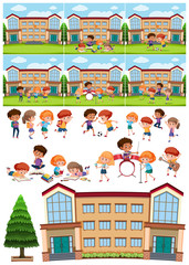 Many children learning and playing at school