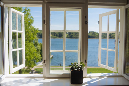 Lake view from open windows