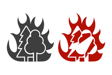 Icon of high forest fire risk. Two design options. Vector on white background