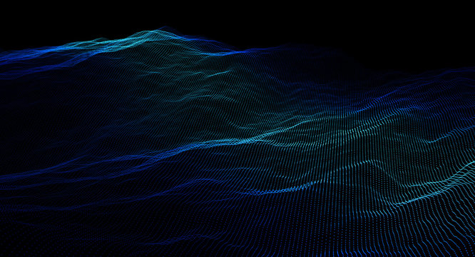 3d image render of a dotted blue wave background