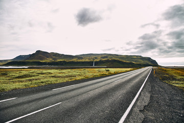 Beautiful road in the incredible landscapes of Iceland