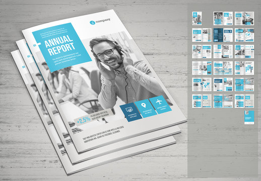 Annual Report Layout with Teal Elements